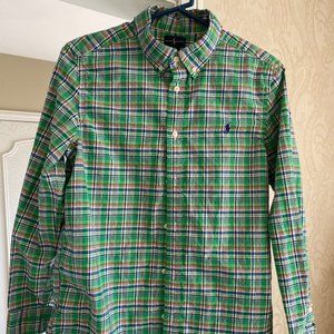 Boys Polo - Long Sleeve - XL 18/20 - Green plaid
